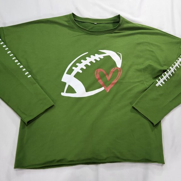 Super Cute Green Heart Football Sweatshirt/ Hoodie size X-Large - Picture 1 of 5